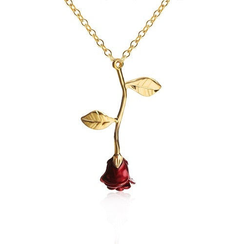 Beauty and the Beast Enchanted Rose necklace Women charm necklace (gold)