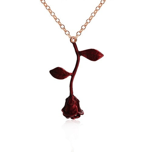 Beauty and the Beast Enchanted Rose necklace Women charm necklace (all red)