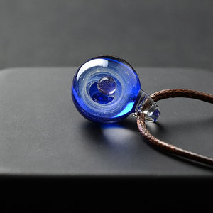 Universe Glass Art Pendant Necklace (blue on blue)