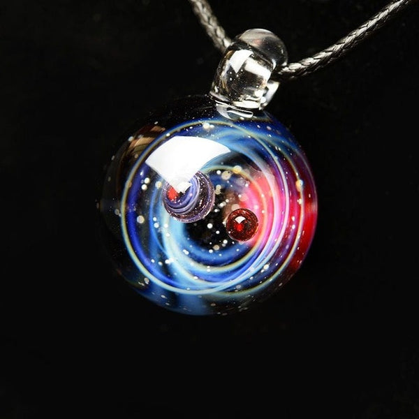 Universe Glass Art Pendant Necklace (blue and red)