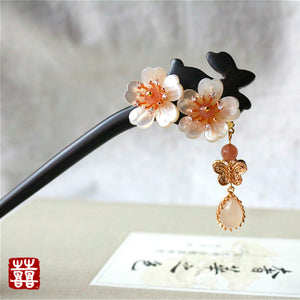 Rabbit and Sakura flower Chinese hair sticks