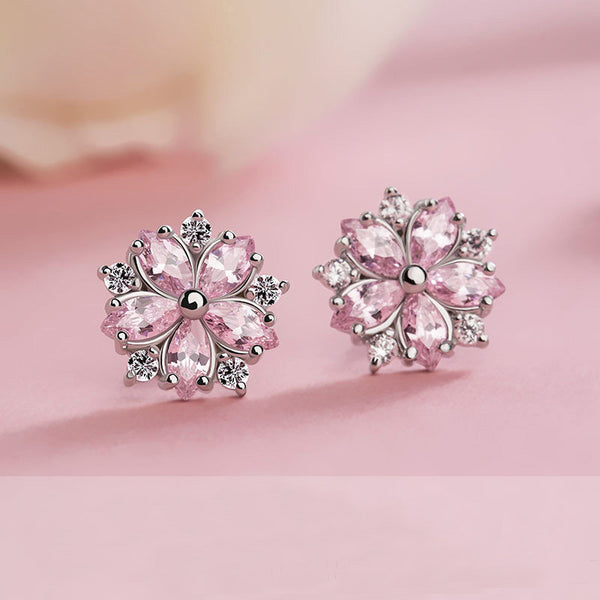 Sakura pink flower earrings Stud earrings for women Cheap ear rings (lovely pink)