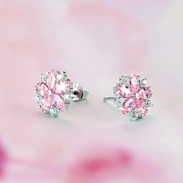 Sakura pink flower earrings Stud earrings for women Cheap ear rings (showing the back)