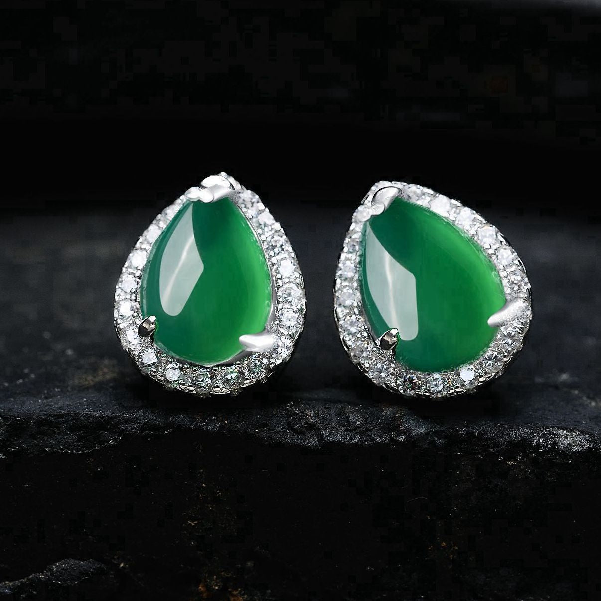 sterling silver stud earrings for women, with charming green agate stones