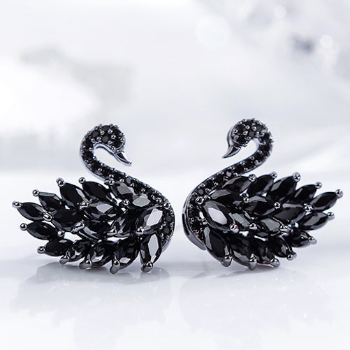 swan stud earrings for women, with 925 sterling silver posts