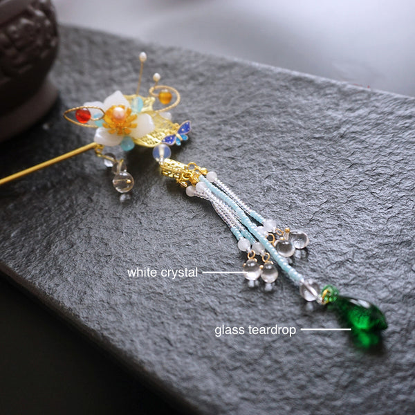 long tassels made of crystal and glass beads