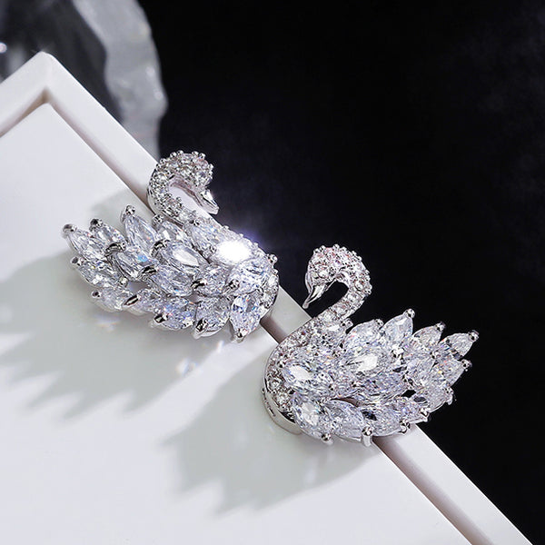 sparkling swan earrings, white version